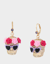 FLOWER CROWN SKULL EARRINGS PINK