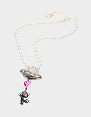 BEAM ME UP STARSHIP & CAT CHARM PENDANT NECKLACE MULTI