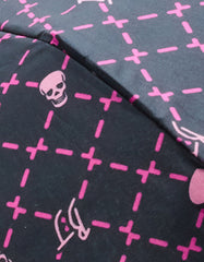 BETSEY'S HEART & SKULL PRINT UMBRELLA BLACK MULTI
