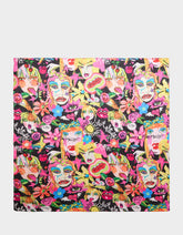 BETSEY'S ART SATINE SQUARE SCARF 35x35 BLACK MULTI