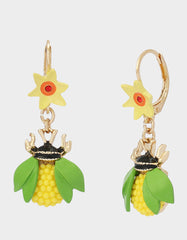 BEE FLOWER LEVER BACK EARRINGS YELLOW