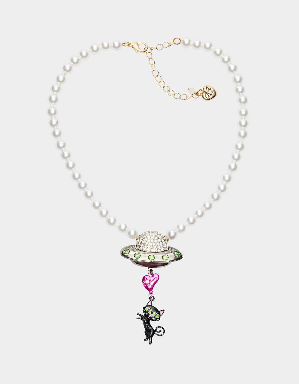 BEAM ME UP STARSHIP & CAT CHARM PENDANT NECKLACE MULTI