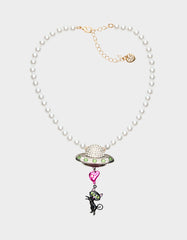 BEAM ME UP STARSHIP & CAT CHARM PENDANT NECKLACE MULTI