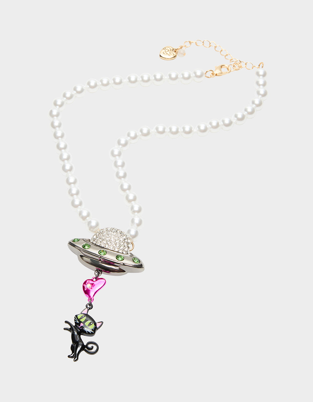 BEAM ME UP STARSHIP & CAT CHARM PENDANT NECKLACE MULTI