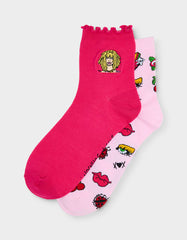 2-PACK EMBROIDERED CREW SOCK PINK MULTI