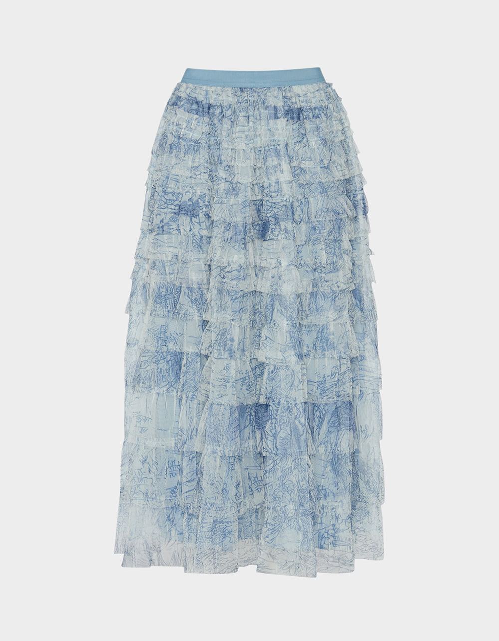 RUFFLED MAXI SKIRT DUSTY BLUE