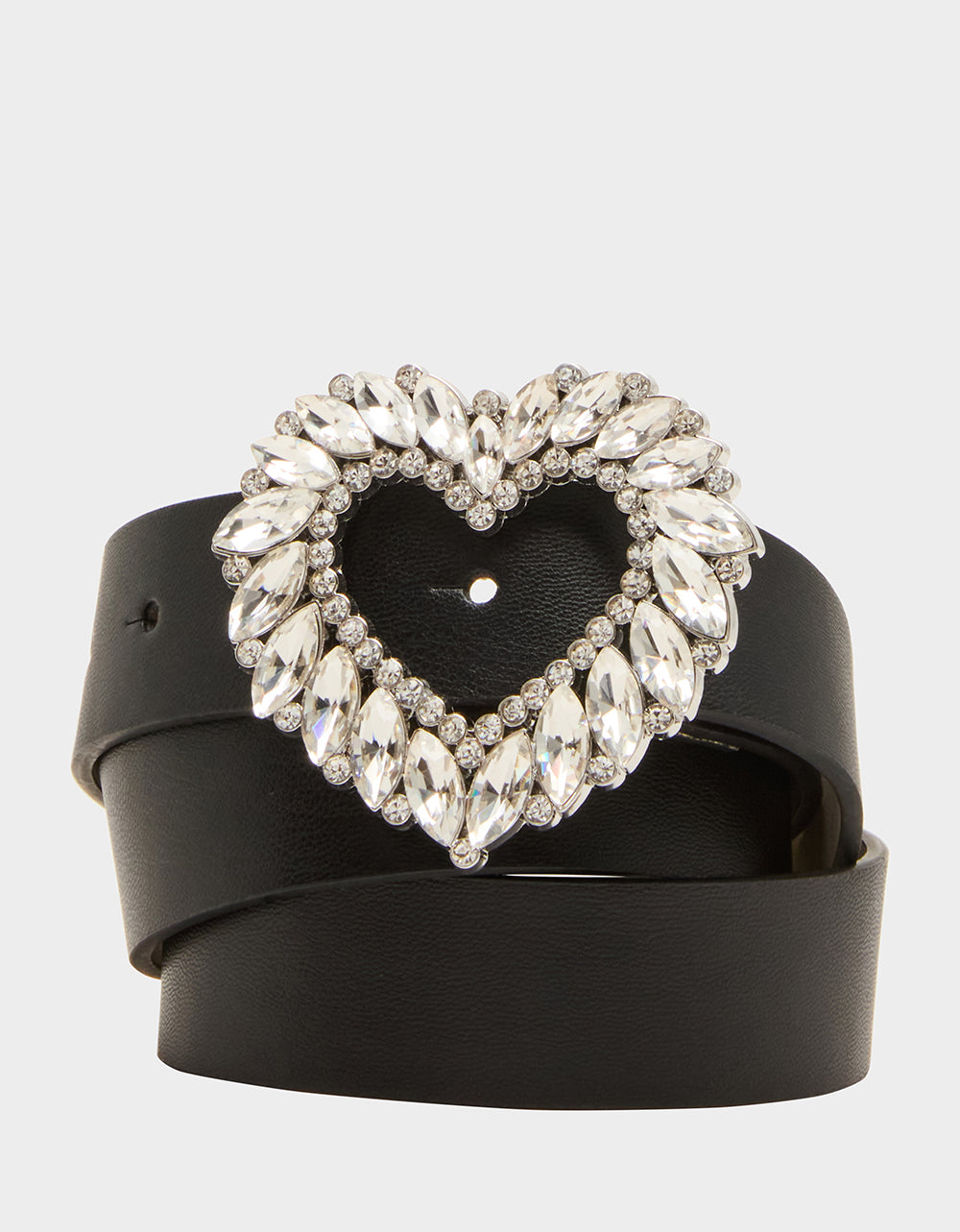 RHINESTONE HEART BUCKLE BELT 30MM BLACK