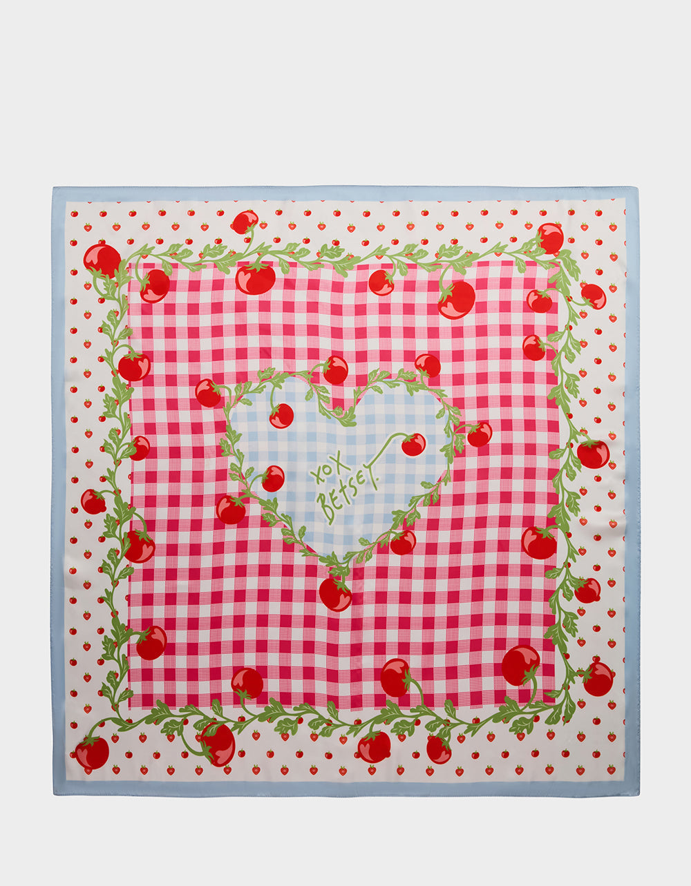 TOMATO GINGHAM SQUARE SCARF 35" x 35" RED BLUE