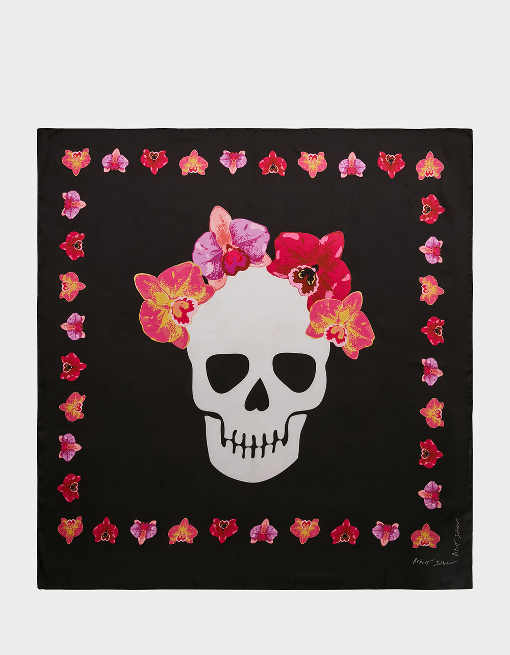 FLORAL SKULL SQUARE 35" X 35" SCARF BLACK