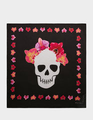 FLORAL SKULL SQUARE 35" X 35" SCARF BLACK
