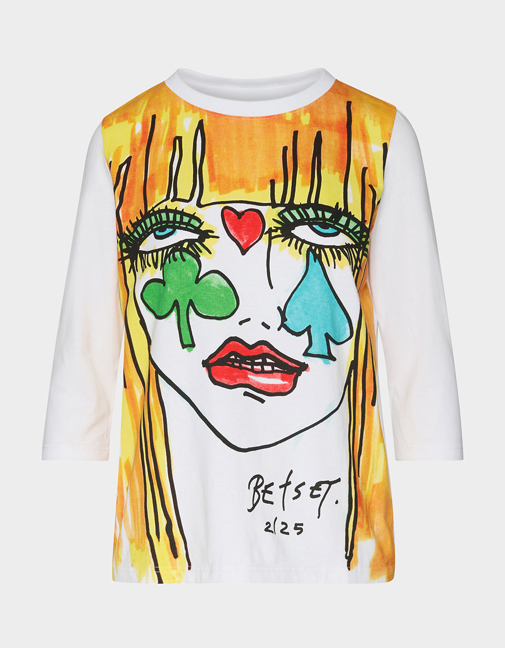 BETSEY FACE 3/4 SLEEVE GRAPHIC T-SHIRT MULTI