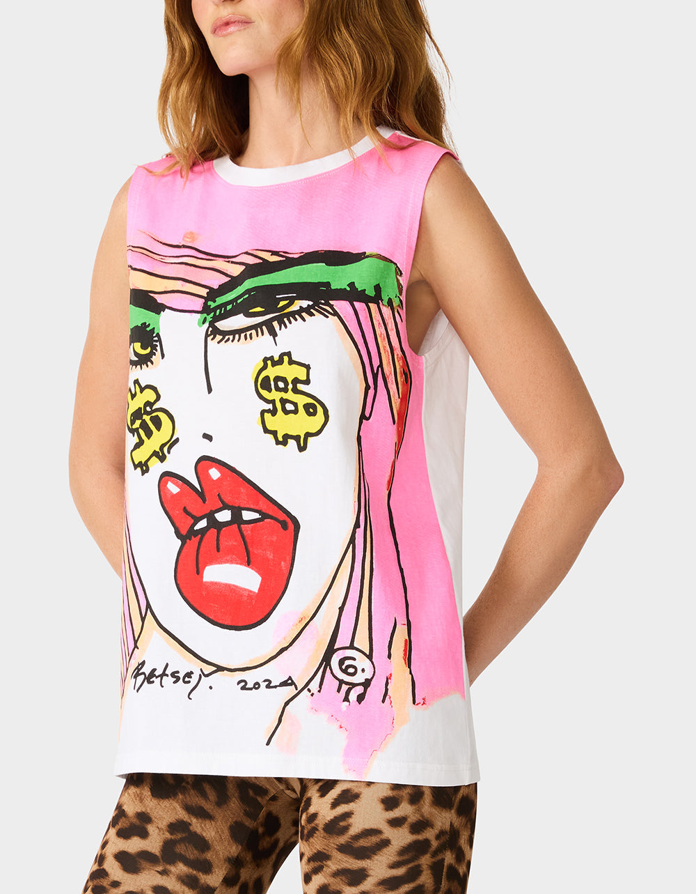 BETSEY FACE TANK GRAPHIC PINK