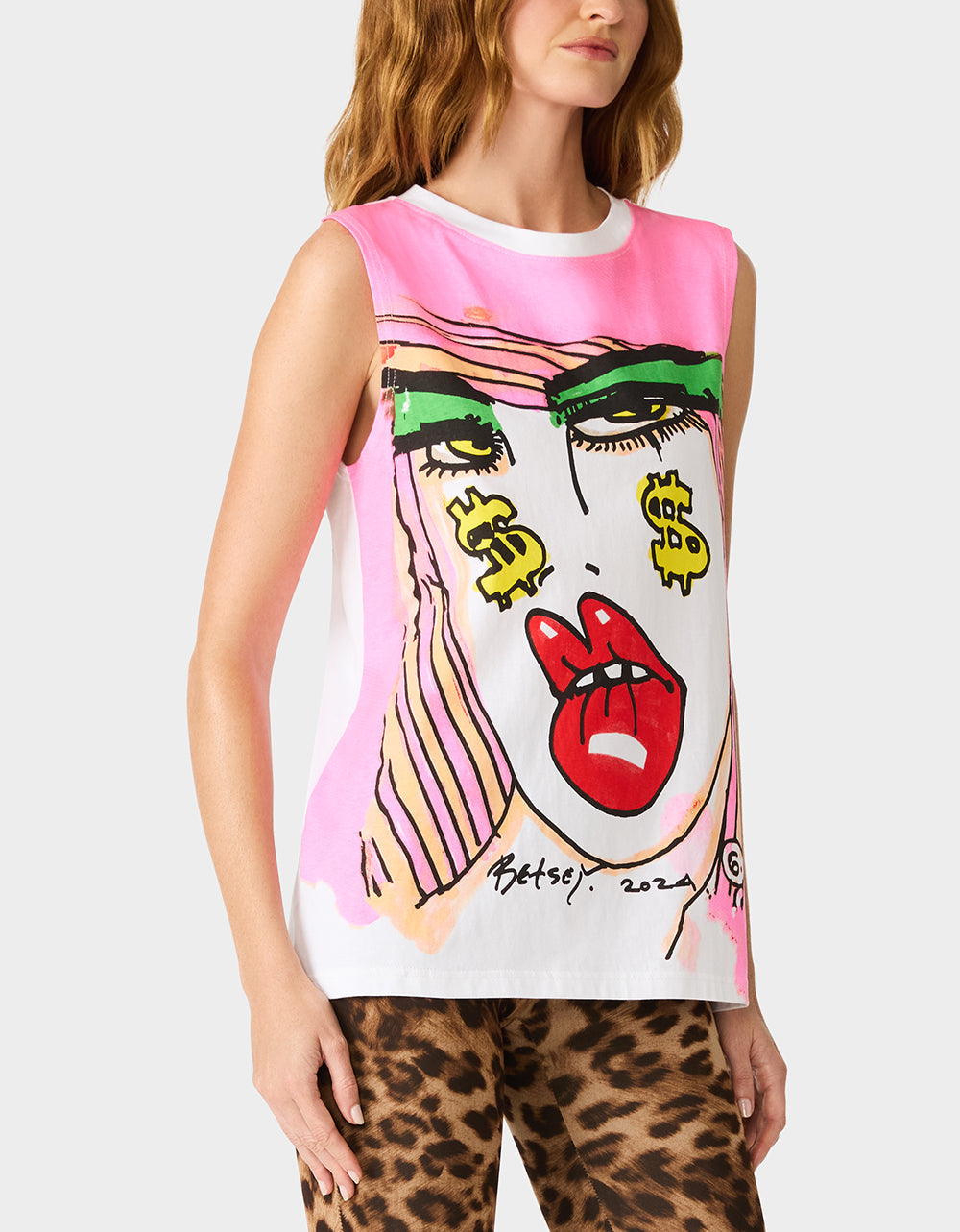 BETSEY FACE TANK GRAPHIC PINK