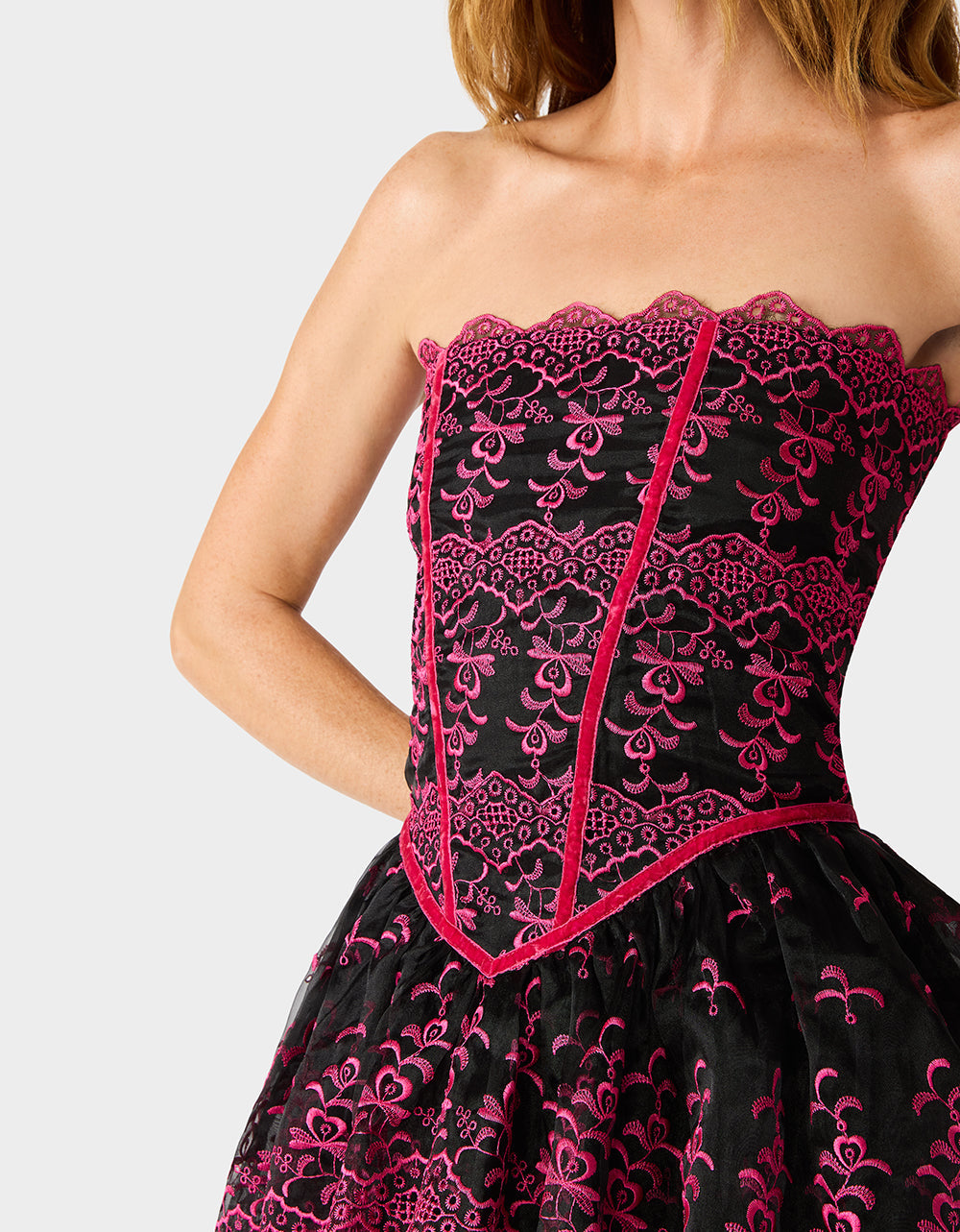 BETSEY'S ARCHIVE TIERED DRESS BLACK/PINK