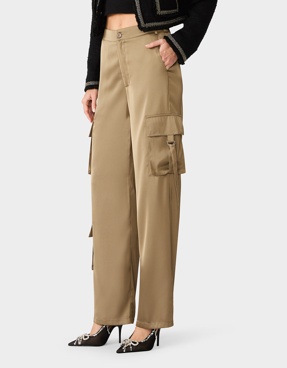 SILK UTILITY PANTS DARK OLIVE