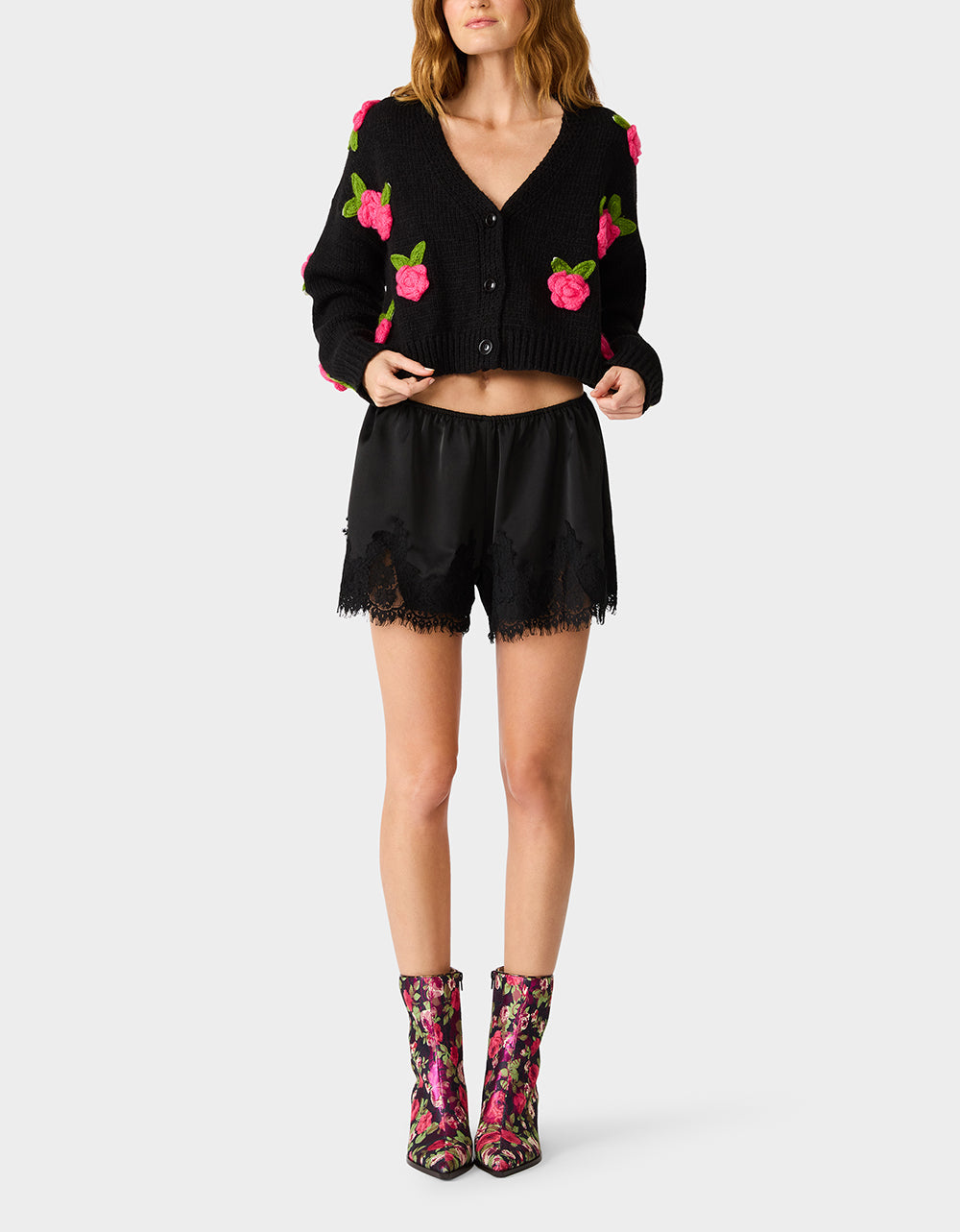 ROSETTE CARDIGAN BLACK PINK
