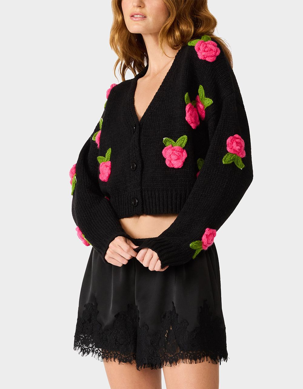 ROSETTE CARDIGAN BLACK PINK