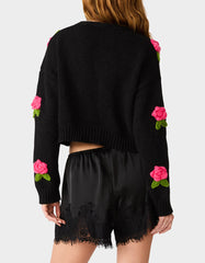 ROSETTE CARDIGAN BLACK PINK