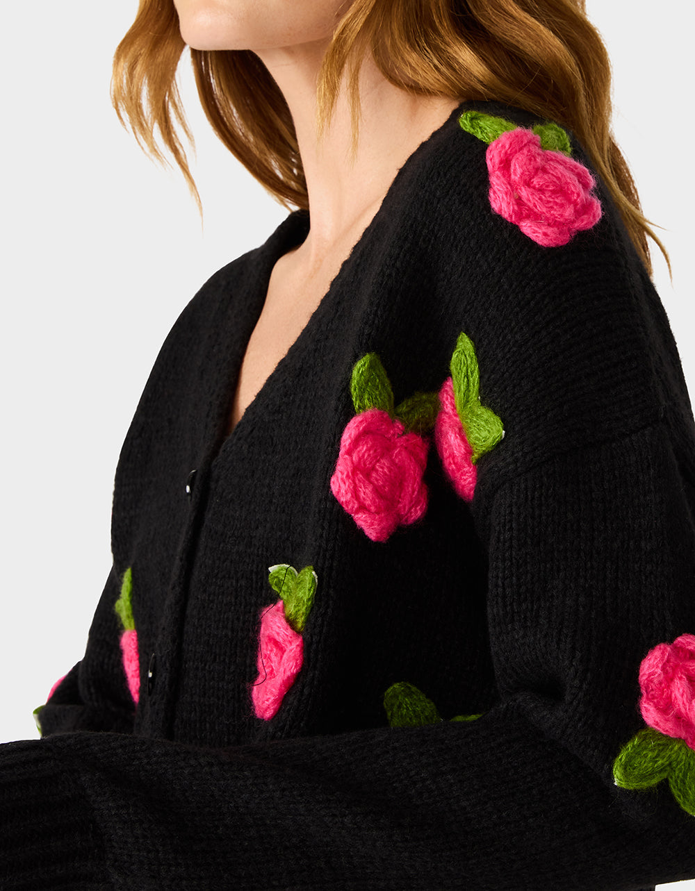 ROSETTE CARDIGAN BLACK PINK