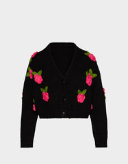 ROSETTE CARDIGAN BLACK PINK