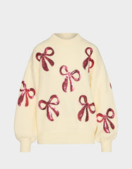 SEQUIN BOW SWEATER CREAM