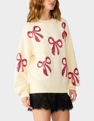 SEQUIN BOW SWEATER CREAM